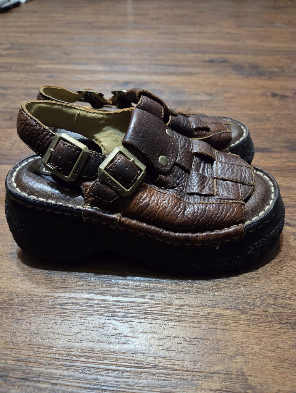 Vintage Candie's Brown Leather Fisherman Platform Sandals 6.5 7
